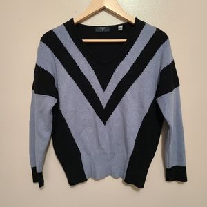 Tahari Blue & Black Stripe V-Neck Sweater